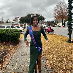 Green Long Sleeve Gown with Sash